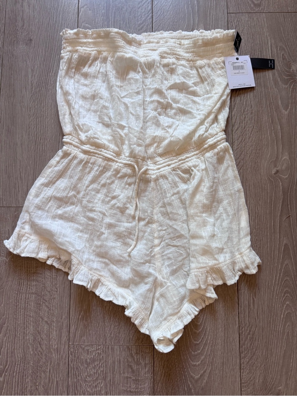 O'Neill Cream Strapless Smocked Romper